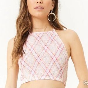 Forever 21 NWT Plaid Smocked Halter Top